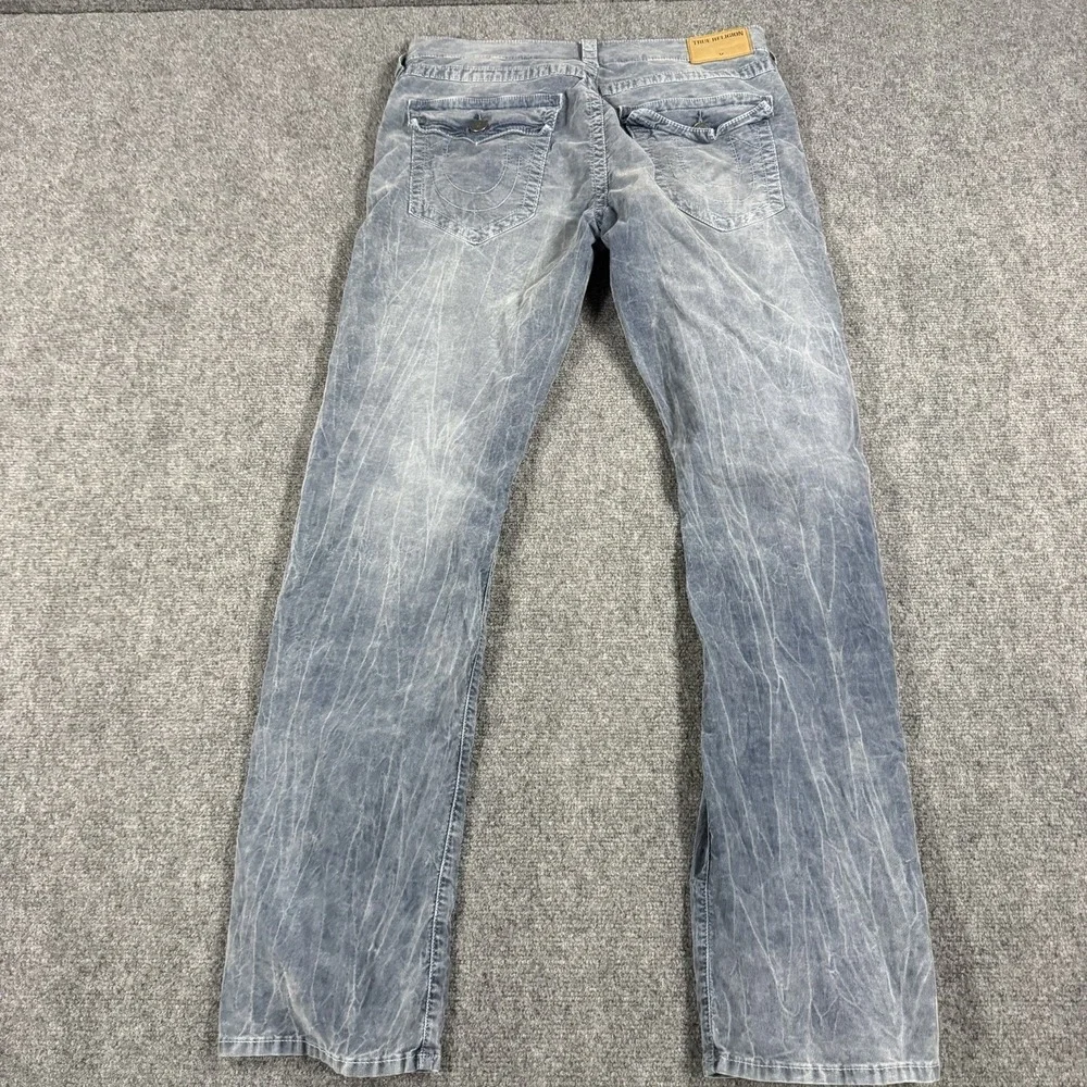 True Religion Pants Mens 33x33 Faded Blue Micro Corduroy Whisker Ricky Straight